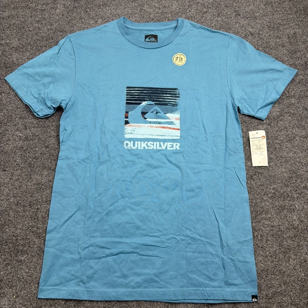 NWT‎ Quiksilver Men's Medium Wonderkid Slim Fit Graphic T-Shirt Blue Wave Logo